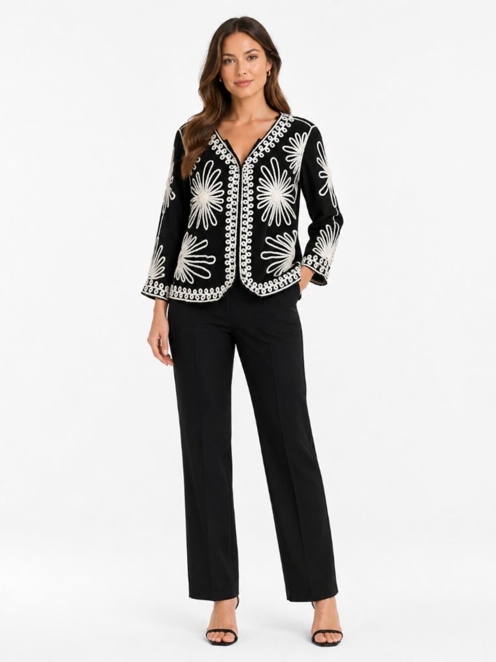 Once Again Embroidered Jacket & Mosali Pants Set M / L Black White Boho